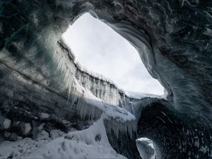 Preview wallpaper cave, ice, icicles, snow