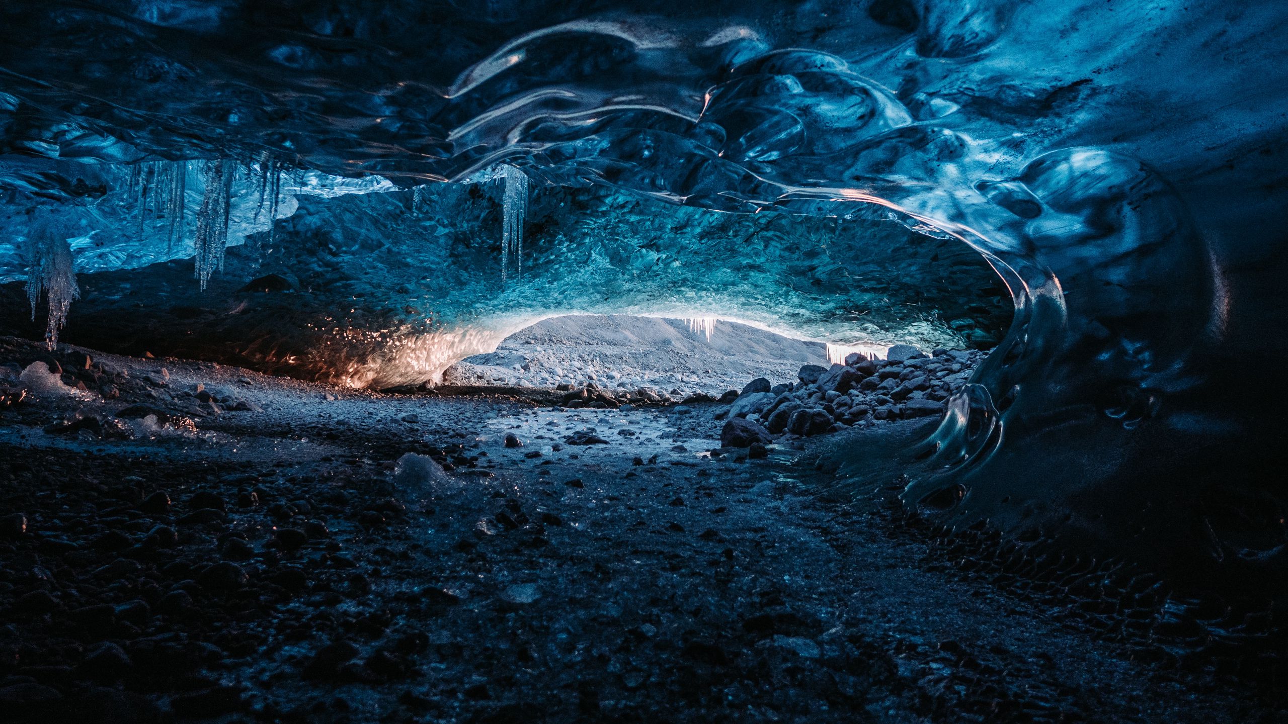 Download Wallpaper 2560x1440 Cave Ice Stones Frozen Glacier