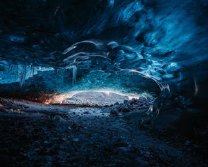 Preview wallpaper cave, ice, stones, frozen, glacier