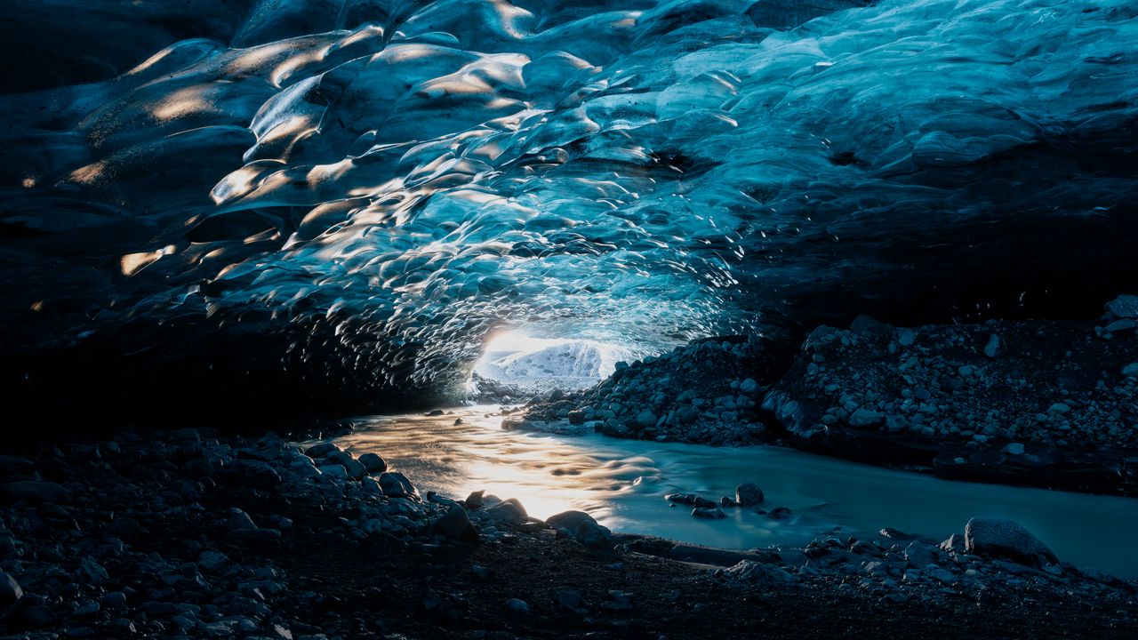 Wallpaper cave, ice, stones, water, nature