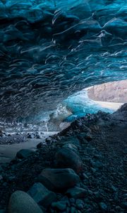 Preview wallpaper cave, ice, stones, nature, blue