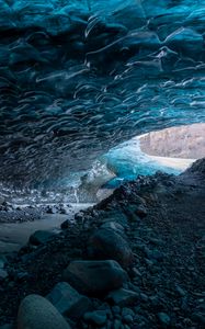 Preview wallpaper cave, ice, stones, nature, blue