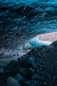 Preview wallpaper cave, ice, stones, nature, blue