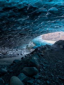 Preview wallpaper cave, ice, stones, nature, blue