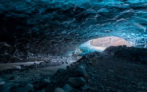 Preview wallpaper cave, ice, stones, nature, blue