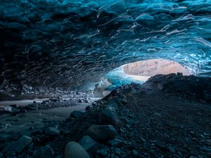 Preview wallpaper cave, ice, stones, nature, blue