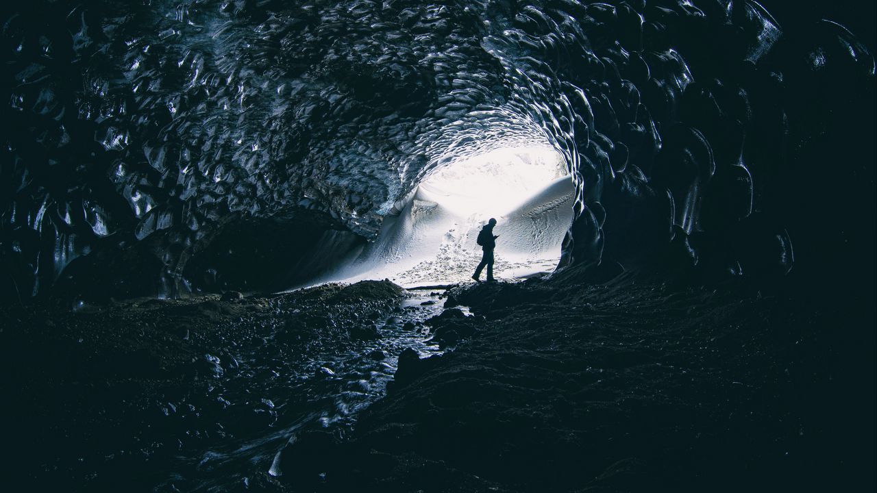 Wallpaper cave, man, silhouette, alone, dark