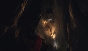 Preview wallpaper cave, people, art, rock climbing, dark