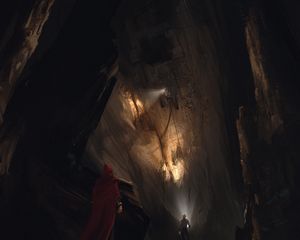 Preview wallpaper cave, people, art, rock climbing, dark