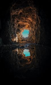 Preview wallpaper cave, puddle, reflection, rock