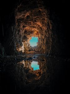 Preview wallpaper cave, puddle, reflection, rock