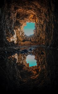 Preview wallpaper cave, puddle, water, reflection