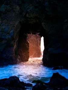 Preview wallpaper cave, rock, light, water, stones