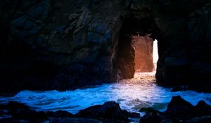 Preview wallpaper cave, rock, light, water, stones