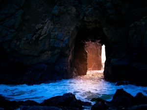 Preview wallpaper cave, rock, light, water, stones