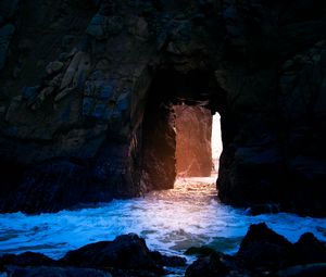 Preview wallpaper cave, rock, light, water, stones