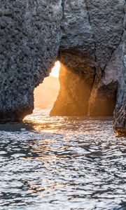 Preview wallpaper cave, rock, sunlight, water, sea