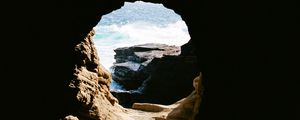 Preview wallpaper cave, rock, water, waves, dark