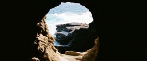 Preview wallpaper cave, rock, water, waves, dark