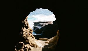 Preview wallpaper cave, rock, water, waves, dark