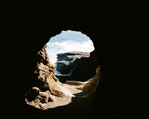 Preview wallpaper cave, rock, water, waves, dark