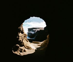 Preview wallpaper cave, rock, water, waves, dark