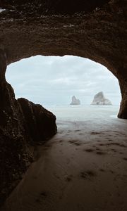 Preview wallpaper cave, rocks, beach, sea