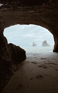 Preview wallpaper cave, rocks, beach, sea