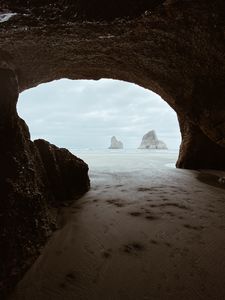 Preview wallpaper cave, rocks, beach, sea