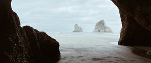 Preview wallpaper cave, rocks, beach, sea