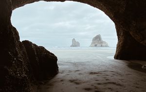 Preview wallpaper cave, rocks, beach, sea