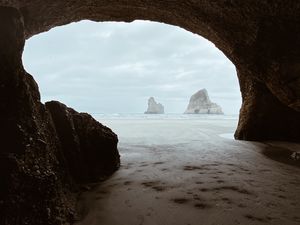 Preview wallpaper cave, rocks, beach, sea