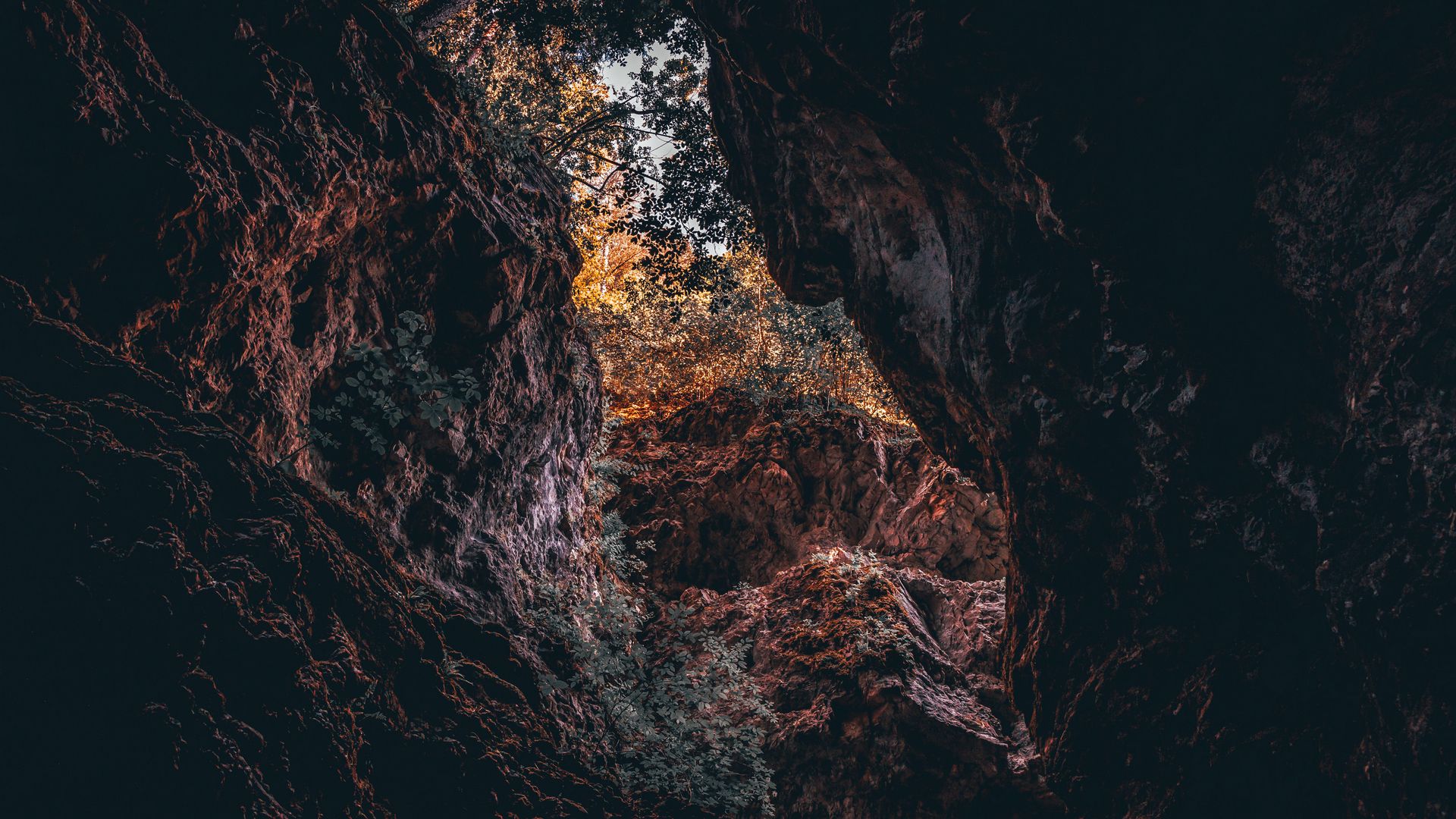 Download wallpaper 1920x1080 cave, rocks, gorge, mountains, nature full