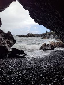 Preview wallpaper cave, rocks, sea, pebbles