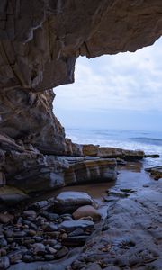 Preview wallpaper cave, rocks, sea, waves, water