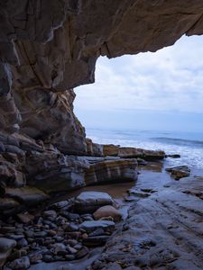 Preview wallpaper cave, rocks, sea, waves, water