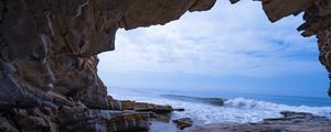 Preview wallpaper cave, rocks, sea, waves, water