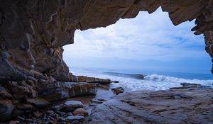 Preview wallpaper cave, rocks, sea, waves, water
