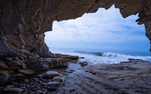 Preview wallpaper cave, rocks, sea, waves, water