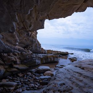 Preview wallpaper cave, rocks, sea, waves, water