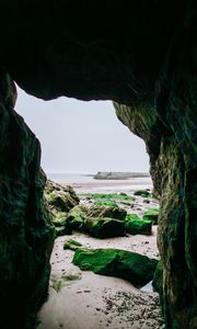 Preview wallpaper cave, rocks, stones, beach