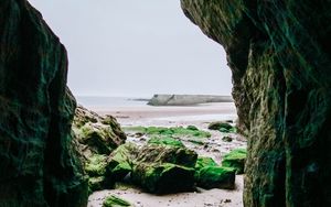 Preview wallpaper cave, rocks, stones, beach