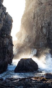 Preview wallpaper cave, rocks, stones, sea, spray