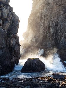 Preview wallpaper cave, rocks, stones, sea, spray
