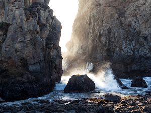 Preview wallpaper cave, rocks, stones, sea, spray