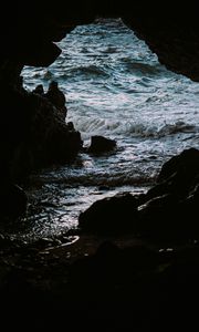 Preview wallpaper cave, rocks, stones, sea