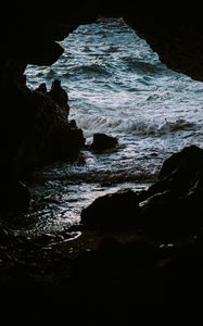 Preview wallpaper cave, rocks, stones, sea