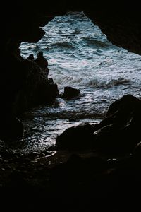 Preview wallpaper cave, rocks, stones, sea