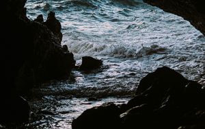 Preview wallpaper cave, rocks, stones, sea