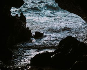 Preview wallpaper cave, rocks, stones, sea